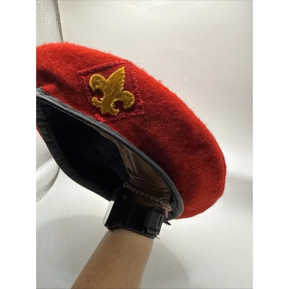 Vtg Official 1970s Boy Scouts BSA Red 100% Wool Beret Hat L